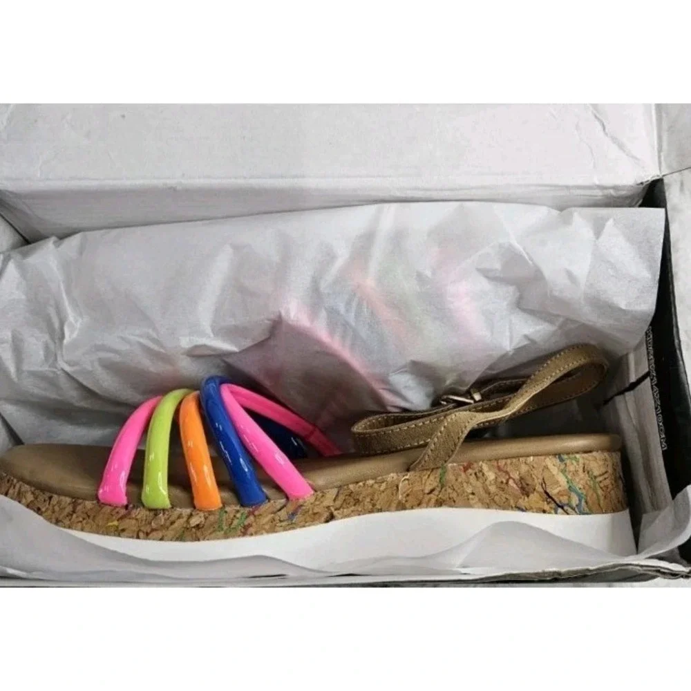 Bebe Girls size 3.5 Rainbow Multi Color Sandals Buckles On Side New BOX MSRP $52